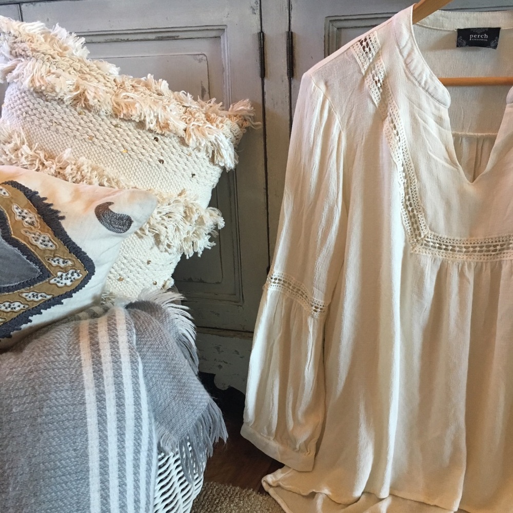 SOLD OUT!! Long Sleeve Boho Cream Tunic Top Blouse - Picture 4 of 6
